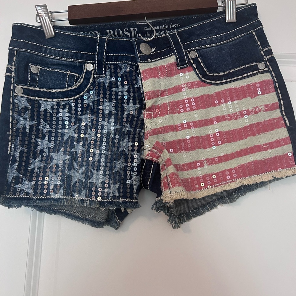 Knox Rose Blue and Red Jean Shorts American Flag Design